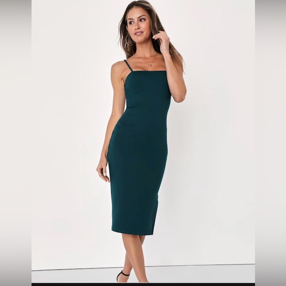Lulu’s Paulina Forest Green Bodycon Midi Dress